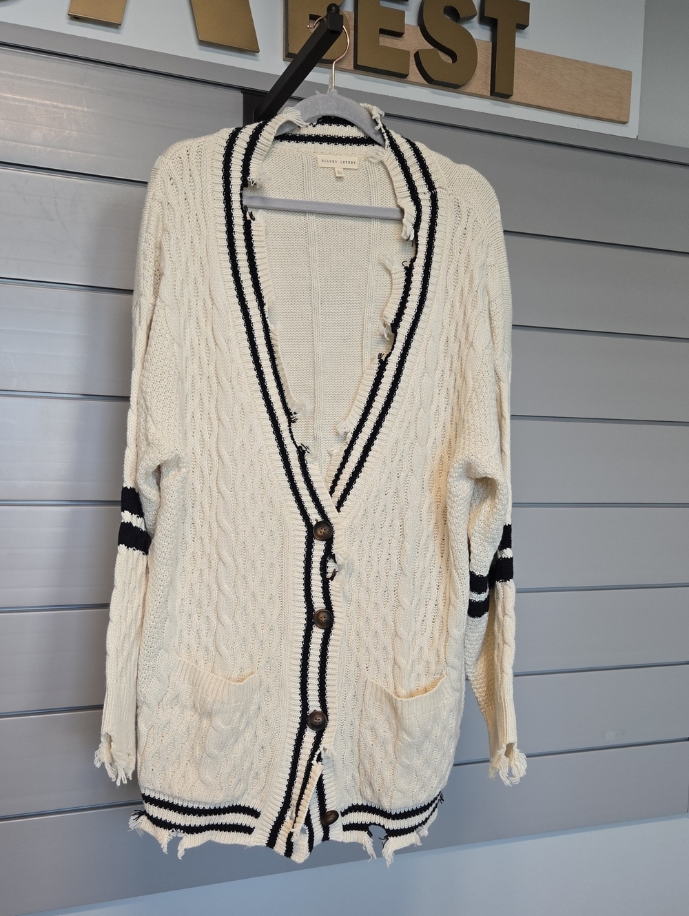 Gilded Intent Dedtroyed Detailing Varsity Oversized Cardigan Sweater